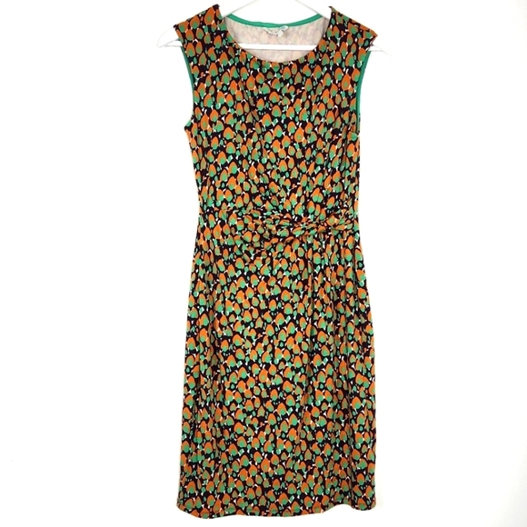 Boden DARCEY Twist Front WH649 Green Print Jersey Knit Sleeveless Size 12 Dress - Picture 2 of 10